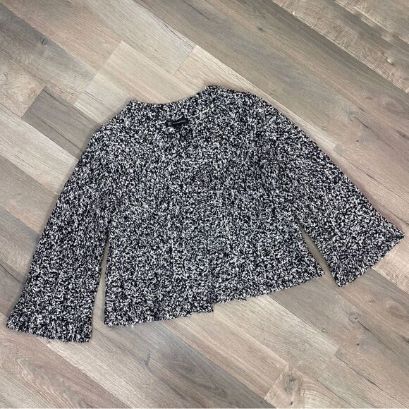INC International Concepts Boucle Knit Crop Cardigan Sweater Black White Medium - Picture 7 of 10